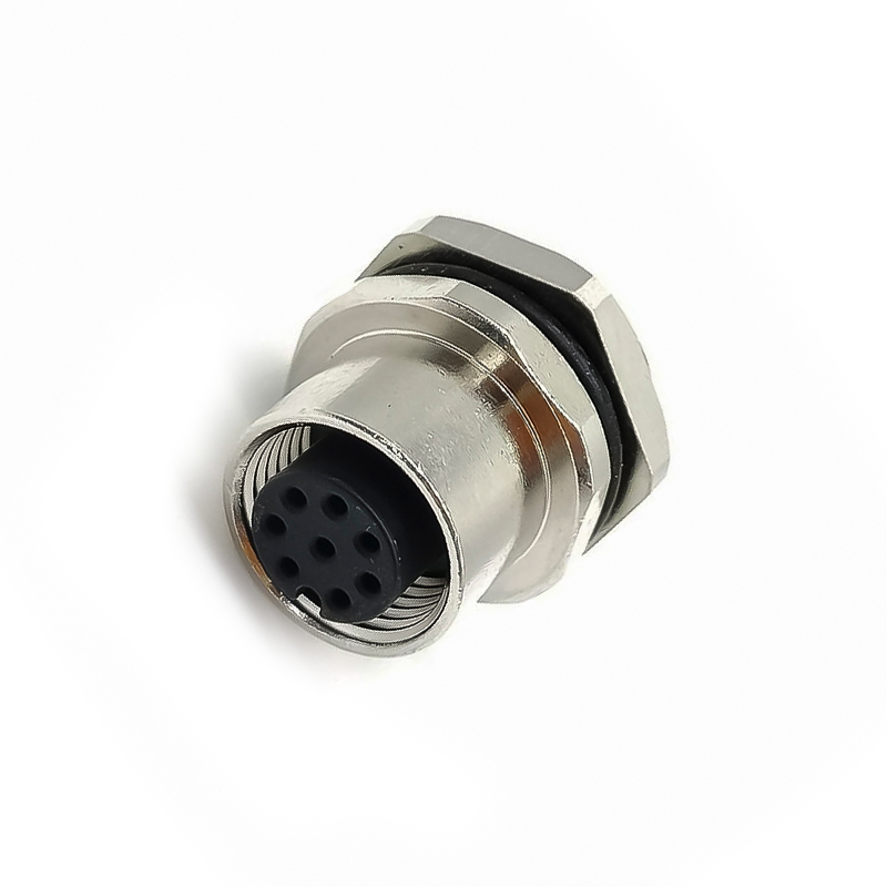 M12 8 Pin Bulkhead Painel conector Receptacles Um código feminino feminino back mount cabo solder tipo impermeável shiled
