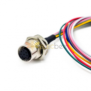 M12 8 Pin Panel Mount Connector A-Coded Women with Pigtails 0.5 meter AWG24 Fixing thread PG9