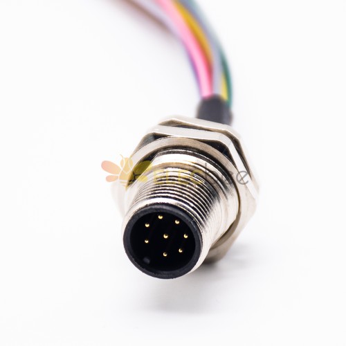 M12 8Pin Male Panel Connector A Code PG9 Front Mount With Wires 1M