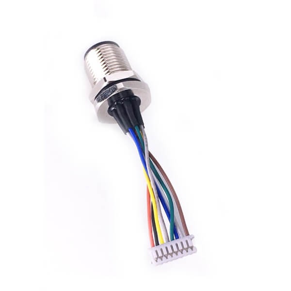 M12 8Pin Male Panel Mount Connector A Code With Terminal Wires 30CM AWG24 for the Signal and DC Power Transmition Shield