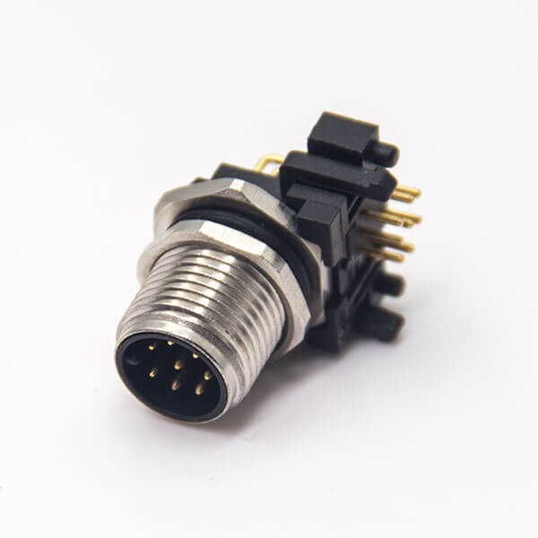 M12 Connecteur 90 Degrés 8 Pin Male Sensor Socket Through Hole Thread Waterproof