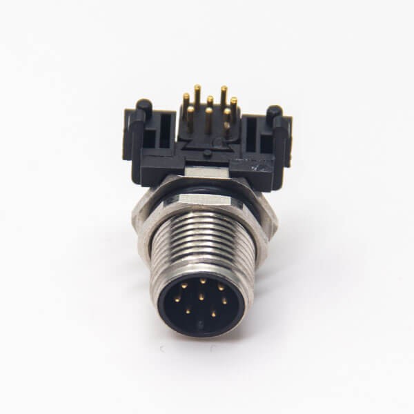 M12 Connecteur 90 Degrés 8 Pin Male Sensor Socket Through Hole Thread Waterproof