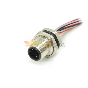 M12 Panel Receptacles A Code Straight 12pin Male Non-shield connector with 1M cable length