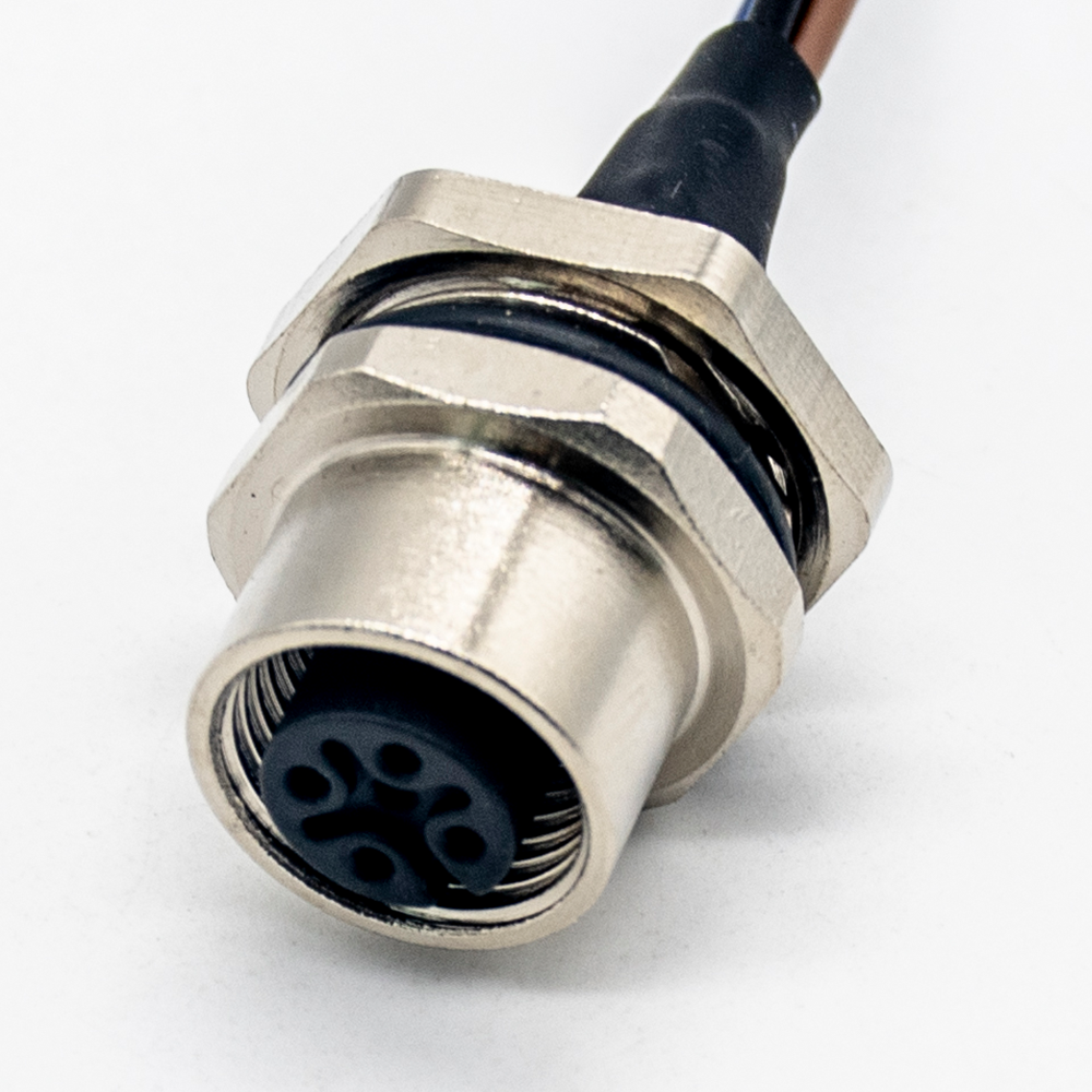M12 Connector 4Pin Female Bulkhead A Coded Waterproof Straight Panel Mount Receptacle PG9 With Wires 1M AWG22