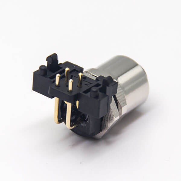 Conector M12 de 4 pines, orificio pasante de ángulo recto codificado, montaje en PCB hembra, resistente al agua, sin shiled