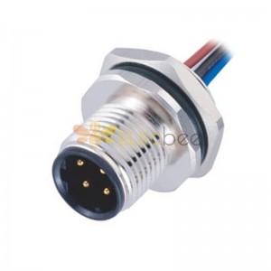 M12 D Coded Circular Metric Connectors 4Pin Male Panel Rear Mounting Socket With Wires 1M AWG22 Shield