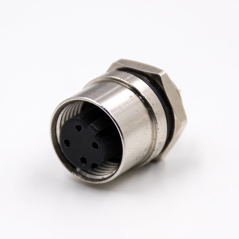 M12 Sensor Connector 4Pin D-Coding Femme Straight Waterproof Bulkhead Panel Receptacles Cable Solder Type Shiled