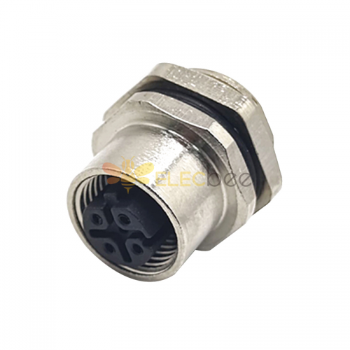 M12 Sensor Connector 4Pin D-Coding Weibliche gerade wasserdichte hintere Schott Panel Buchsen Kabel Löten Typ Shiled