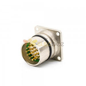 工业连接器插座M23 19芯针公直式面板安装四孔法兰带屏蔽 焊接