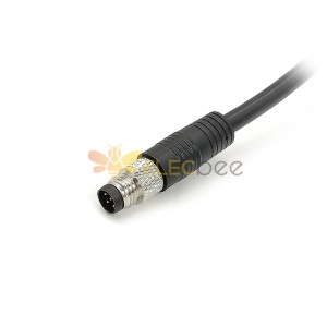 M8 Connector System Waterproof Straight Molding Cable A Coding 6 Pins Male Plug With 1M 24AWG Wire