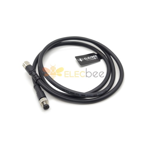 M8电缆插头5芯B扣公转母直式注塑线材接3米24AWG PVC线