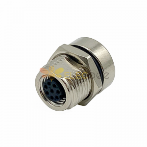 M8 8 pin Female A Code Straight Front Mount M12-1.0 Thread Solder Type