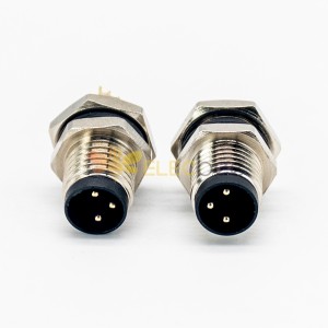 Conector industrial M8 reto 3 pinos macho soquete copo de solda antepara montagem traseira à prova d'água