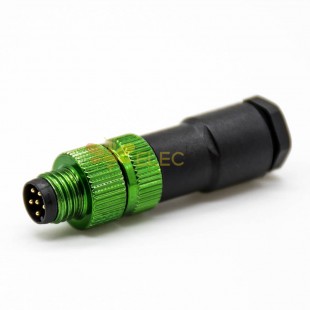 m8連接器6芯公插頭直式焊線母插座前鎖板安裝綠色不帶遮罩B編碼