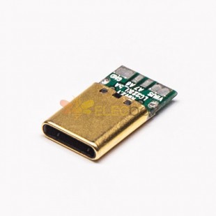 Type C公頭直式USB連接器單面12pin鍍金帶PCB板 鍍鎳 常規包裝