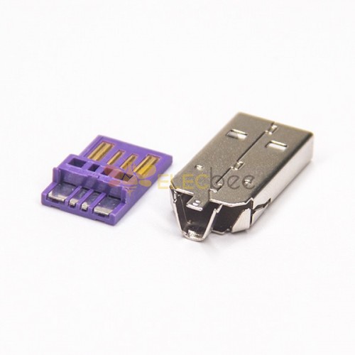 USB A com shell 4p cor roxa um tipo conector