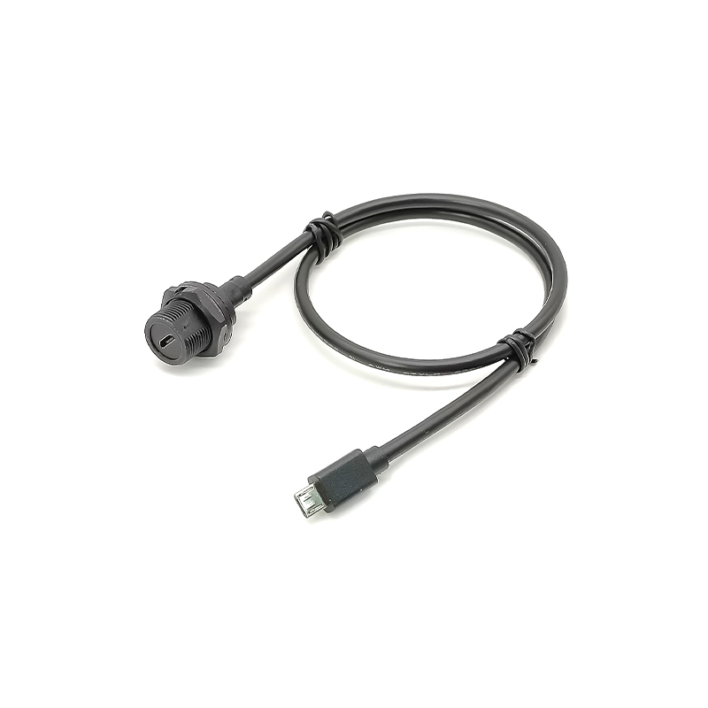 Cable sobremoldeado de receptáculo de montaje posterior macho a hembra Micro USB a prueba de agua 50 cm