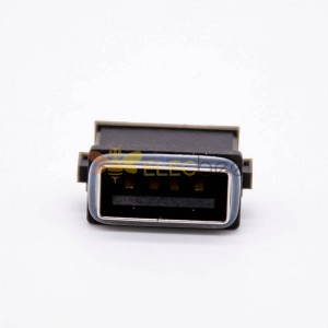 Tomada fêmea USB impermeável 4 pinos IPX8 tipo A tipo offset reto com anel à prova d'água