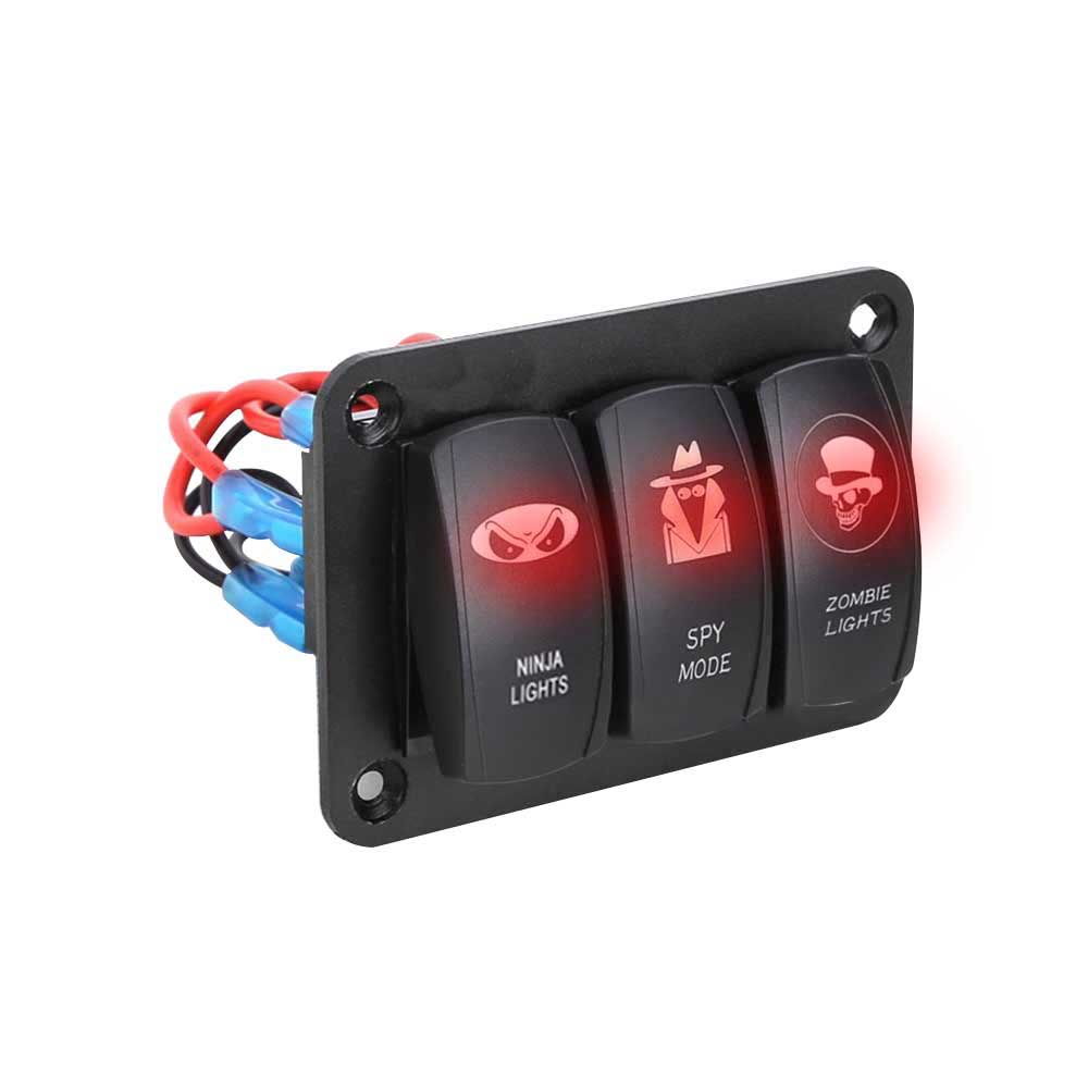 3 Yollu Çok fonksiyonlu Alüminyum Alaşımlı LED Tekne Anahtarı 12-24 V Gerilim Kendinden kilitlemeli Sıfırlama Tasarımı Kırmızı Işık Göstergesi