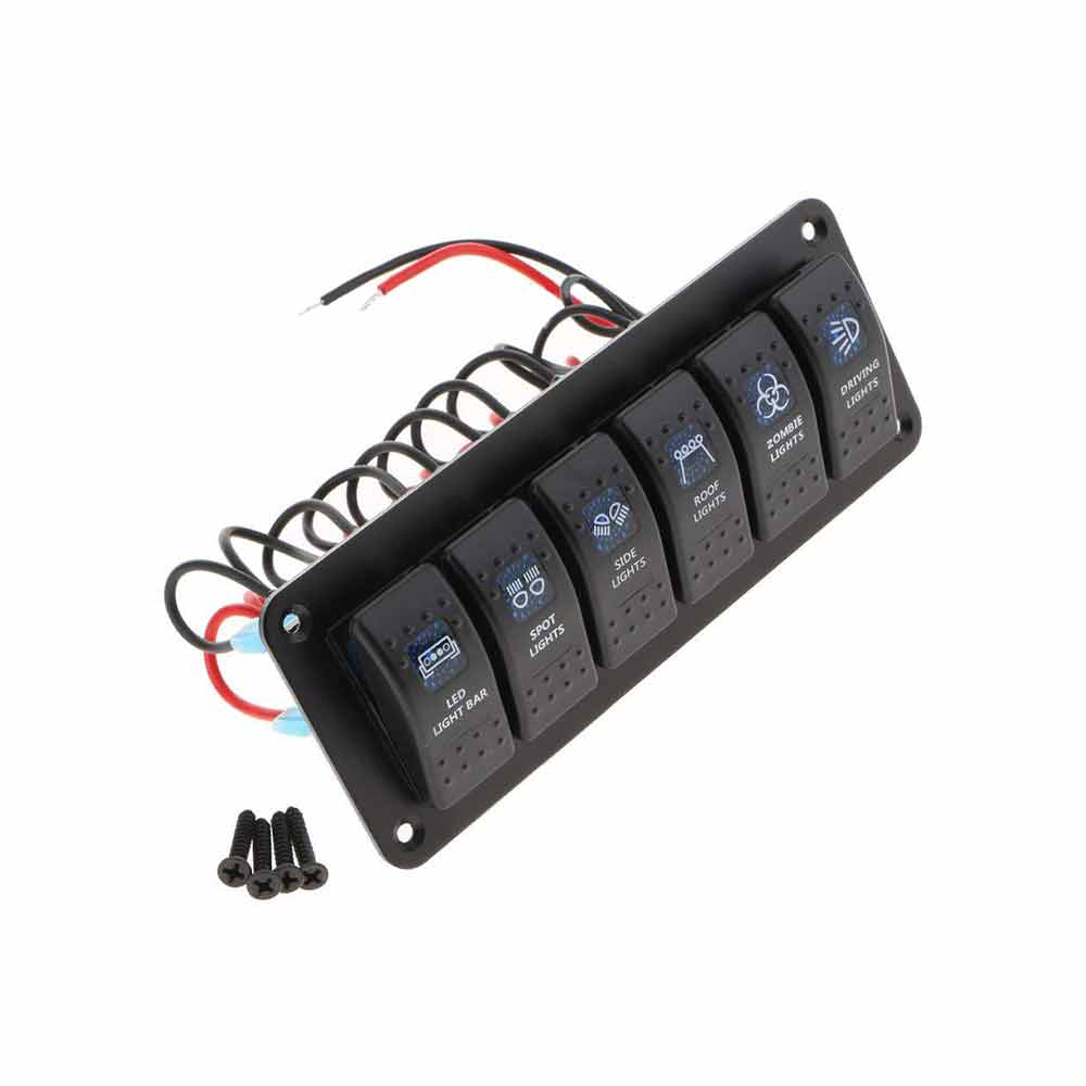 Panel de interruptor basculante de palanca automotriz de 6 bandas, Control de fuente de alimentación, impermeable, luz LED roja DC12V/24V