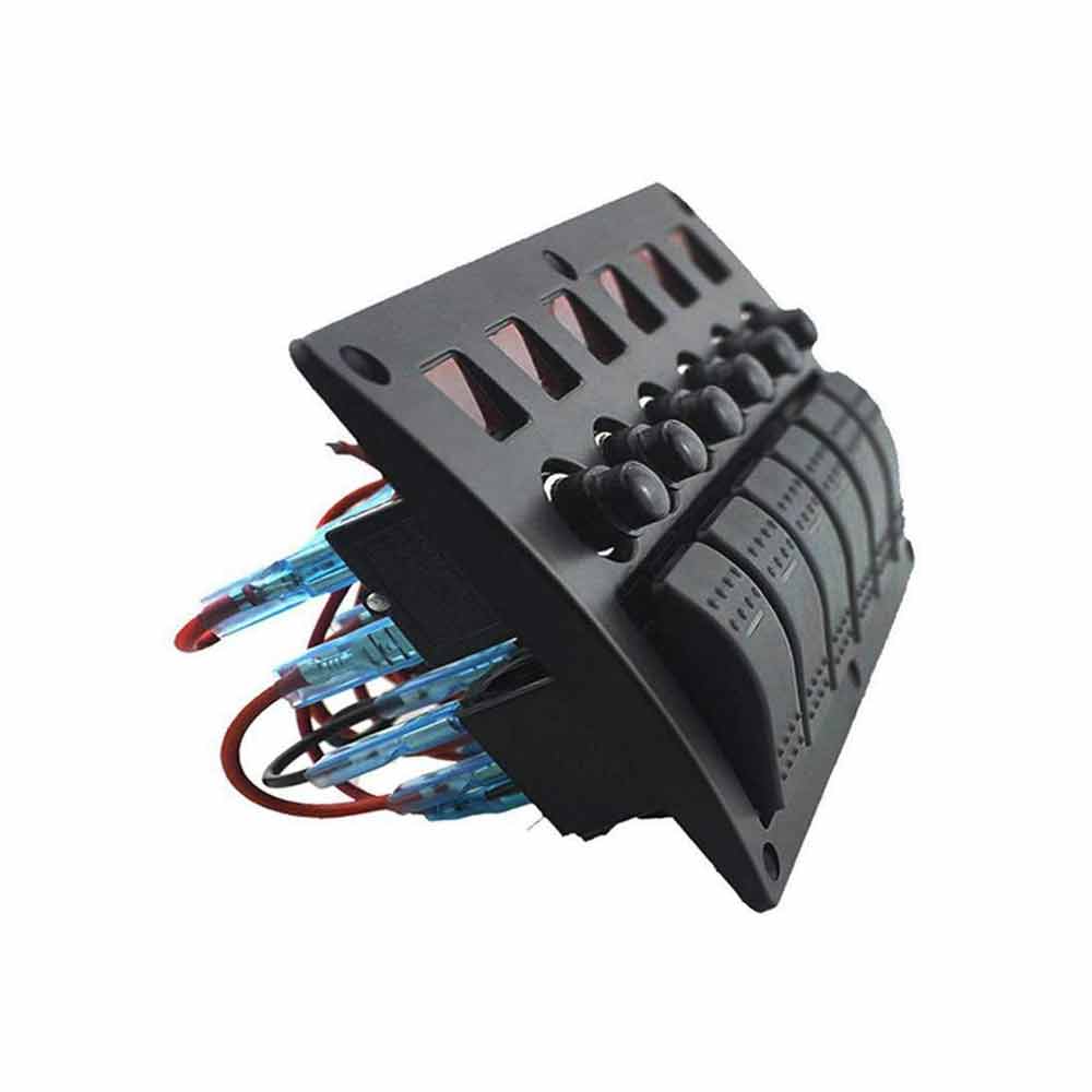 Panel de interruptor basculante para barco de 6 bandas, protección contra sobrecarga, Panel eléctrico para vehículo RV, 12-24V, rojo