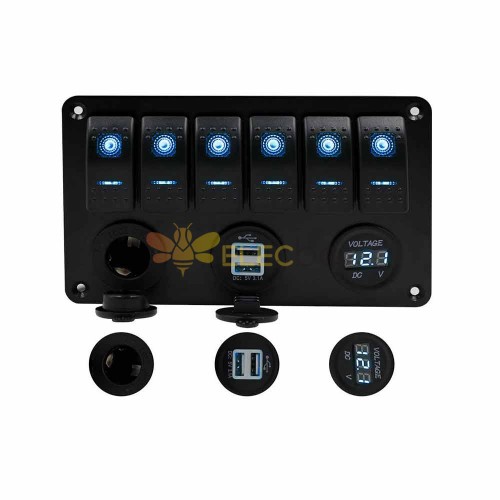 Digital Voltmeter 4 Gang Toggle Rocker Switch Waterproof 12V/24V Dual USB  Port For Car Marine
