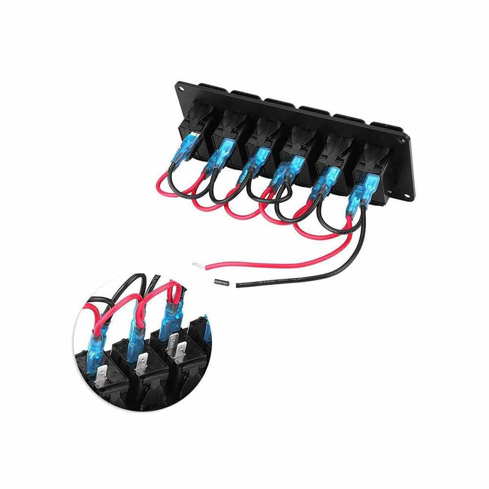 Panel de interruptor basculante de 6 vías para RV, coche, barco, yate, luces duales, Control de potencia, luz LED azul multifunción DC12V/24V