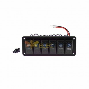 6 Way RV Car Boat Yacht Rocker Switch Panel Power Supply Control Multi-function DC12V/24V Blue LED Light