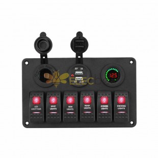 6 Way Switch Panel Dual Usb Charging Cigarette Lighter Car Ship Voltmeter 12-24V Applicable Color Screen Digital Display Red Led