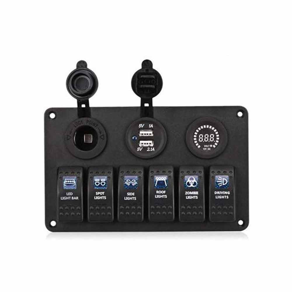 Panel de interruptor de 6 vías, carga USB Dual, encendedor de cigarrillos, voltímetro de barco de coche, pantalla a Color aplicable de 12-24V, pantalla Digital, Led rojo