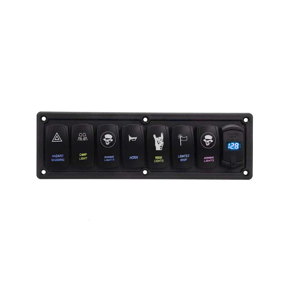 Modificación del panel de interruptores de yates de 7 vías con botones de control de encendido/apagado de 5 pines universal 12-24 V - luz azul