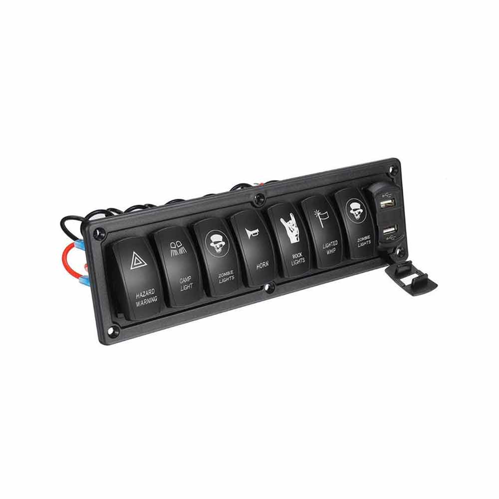 Modificación del panel de interruptores de yates de 7 vías con botones de control de encendido/apagado de 5 pines universal 12-24 V - luz azul