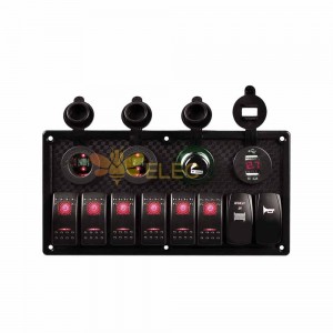 8 Gang Automotive Toggle Rocker Switch Panel Dual USB Power Supply Waterproof DC12V/24V Red LED Light