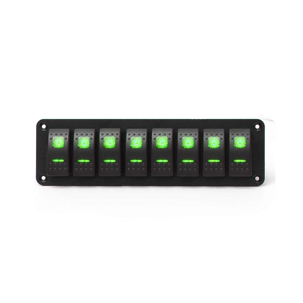 8 Way Rocker Switch Panel for RVs Cars Control Panel 12-24V Green LED