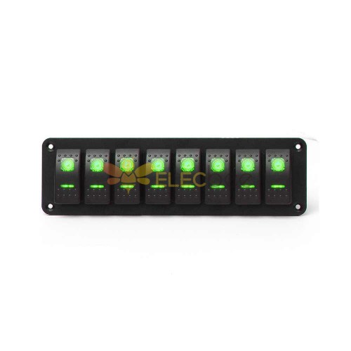 8 Way Rocker Switch Panel for RVs Cars Control Panel 12-24V Green LED