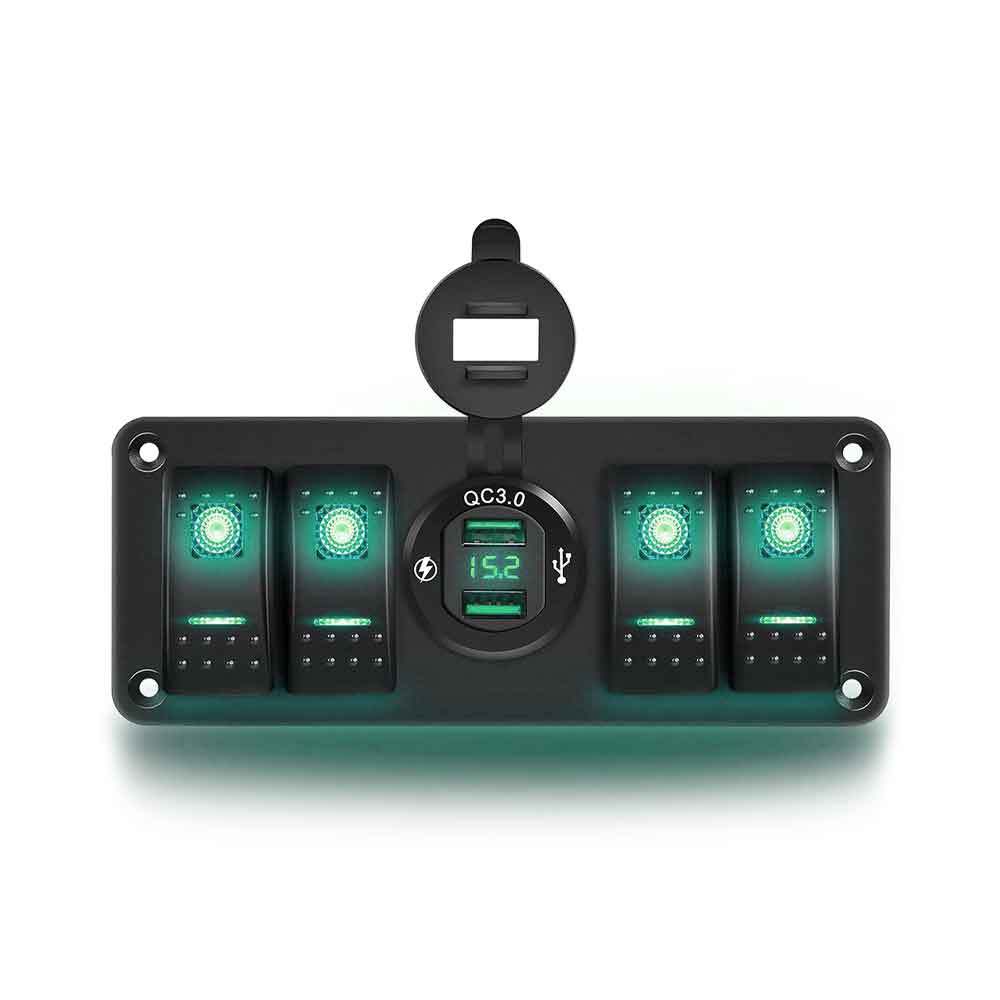 Interruptor basculante del mercado de accesorios para barcos, Panel combinado, voltímetro con cargador USB incorporado, interruptor indicador LED verde de 5 posiciones para uso marino