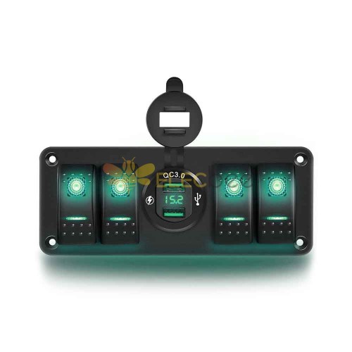 Interruptor basculante del mercado de accesorios para barcos, Panel combinado, voltímetro con cargador USB incorporado, interruptor indicador LED verde de 5 posiciones para uso marino