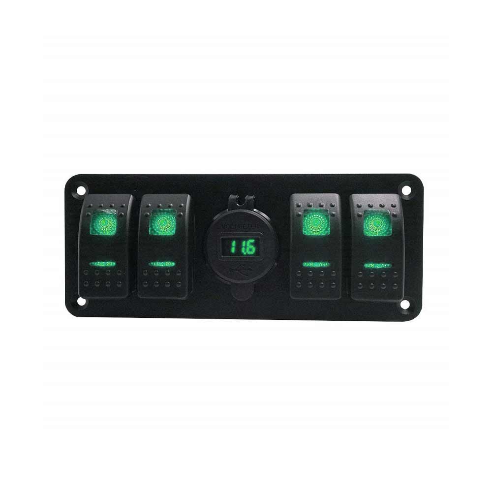 Interruptor basculante del mercado de accesorios para barcos, Panel combinado, voltímetro con cargador USB incorporado, interruptor indicador LED verde de 5 posiciones para uso marino