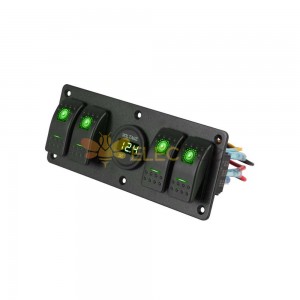 Panel de interruptor basculante para barco, yate, automotriz, 4 vías, pantalla voltímetro, luz verde multifunción