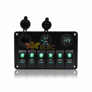 Barco iate à prova d'água 6 vias painel interruptor rocker carregador usb controle de luz de neblina led retroiluminado dc12v/24v luz verde