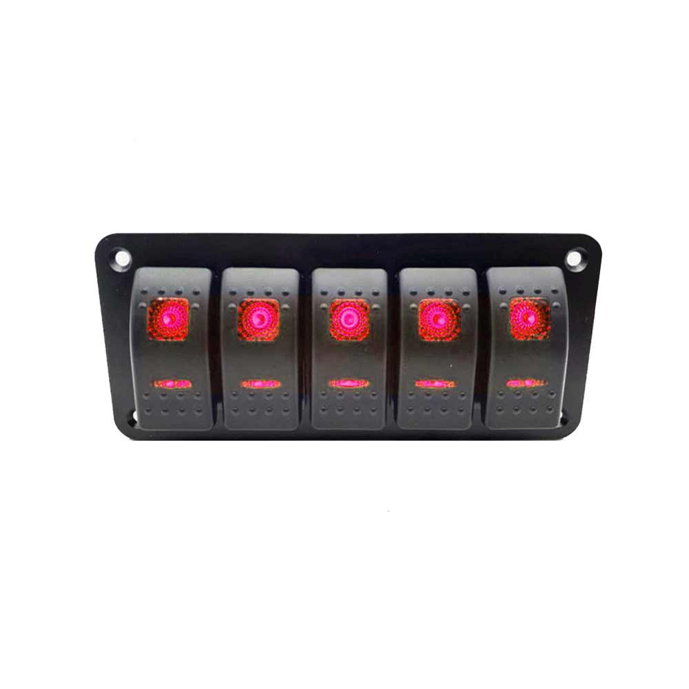 Car Ambulance Tilt 5 Gang Rocker Switch Combination Control Panel 12-24V High Current Multifunction Red Led