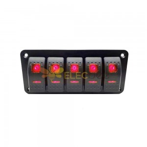 Car Ambulance Tilt 5 Gang Rocker Switch Combination Control Panel 12-24V High Current Multifunction Red Led