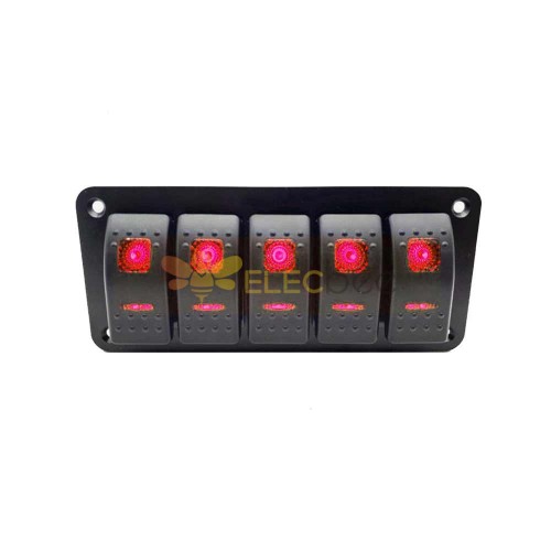 Car Ambulance Tilt 5 Gang Rocker Switch Combination Control Panel 12-24V High Current Multifunction Red Led