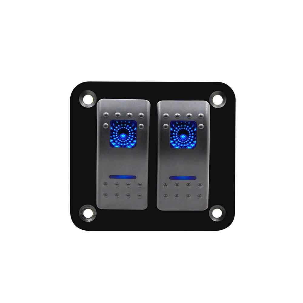 Panel de interruptor basculante LED para coche, Control de potencia estilo barco de 2 bandas con luces azules para carrito de golf RV