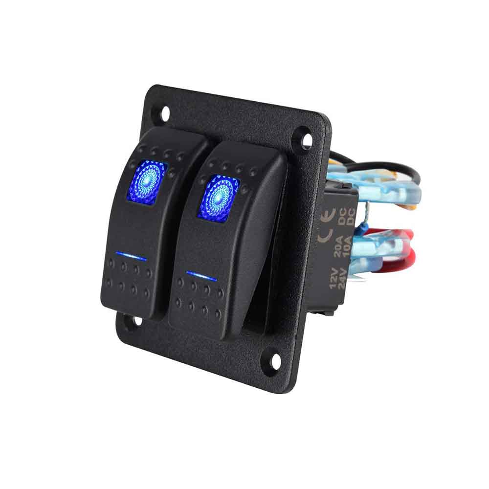 Panel de interruptor basculante LED para coche, Control de potencia estilo barco de 2 bandas con luces azules para carrito de golf RV