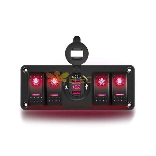 Panel de interruptor basculante de barco personalizado con cargador USB, voltímetro, interruptor basculante impermeable de 4 posiciones, luz roja de doble LED