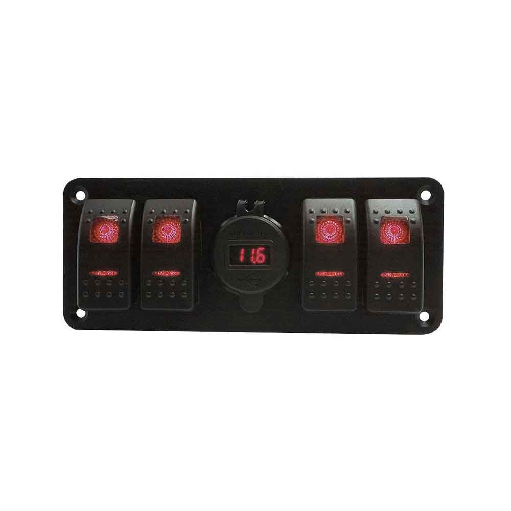 Panel de interruptor basculante de barco personalizado con cargador USB, voltímetro, interruptor basculante impermeable de 4 posiciones, luz roja de doble LED