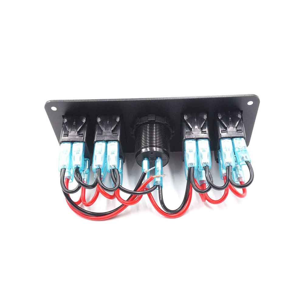 Panel de interruptor basculante de barco personalizado con cargador USB, voltímetro, interruptor basculante impermeable de 4 posiciones, luz roja de doble LED