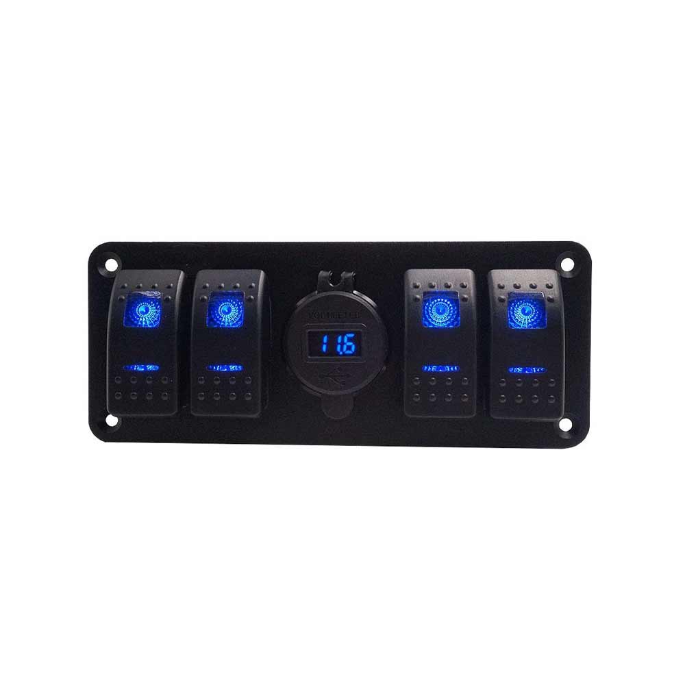 Panel de interruptor basculante de inclinación modificado, cargador USB, voltímetro, interruptor basculante de barco de 4 posiciones, luz LED doble para marina, luz azul