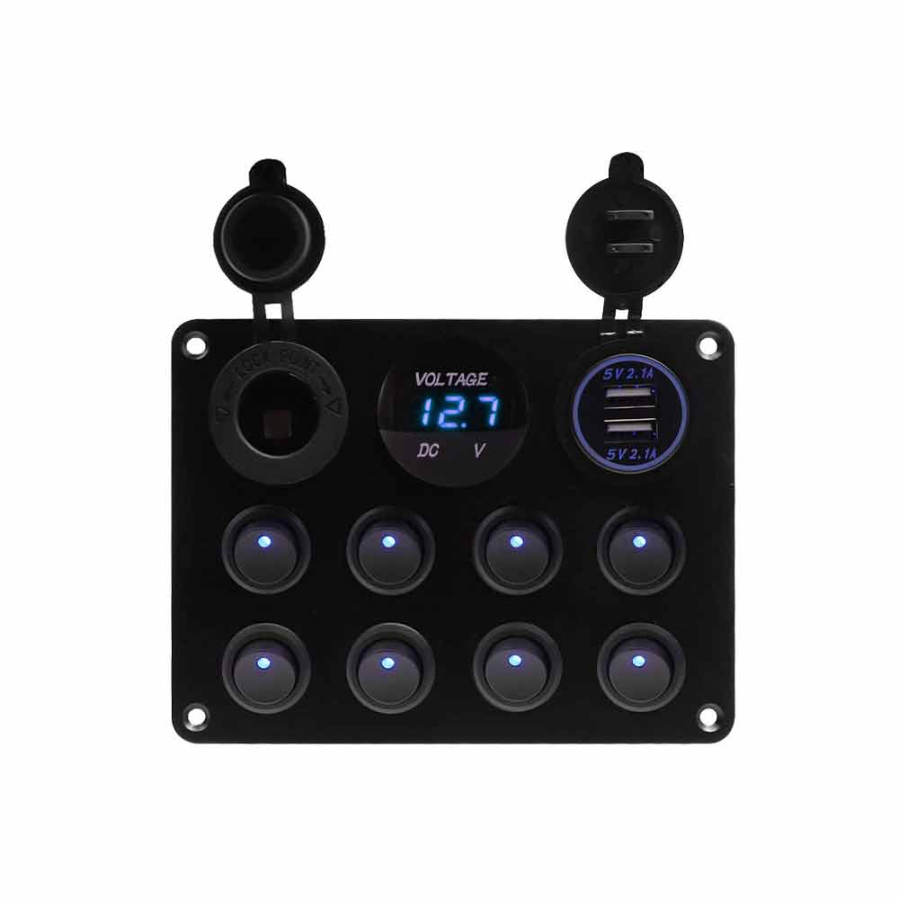 Panel Combination with 8-Way Cat Eye Switch Voltage Display 4.2A High Current Car Charger, Blue LED